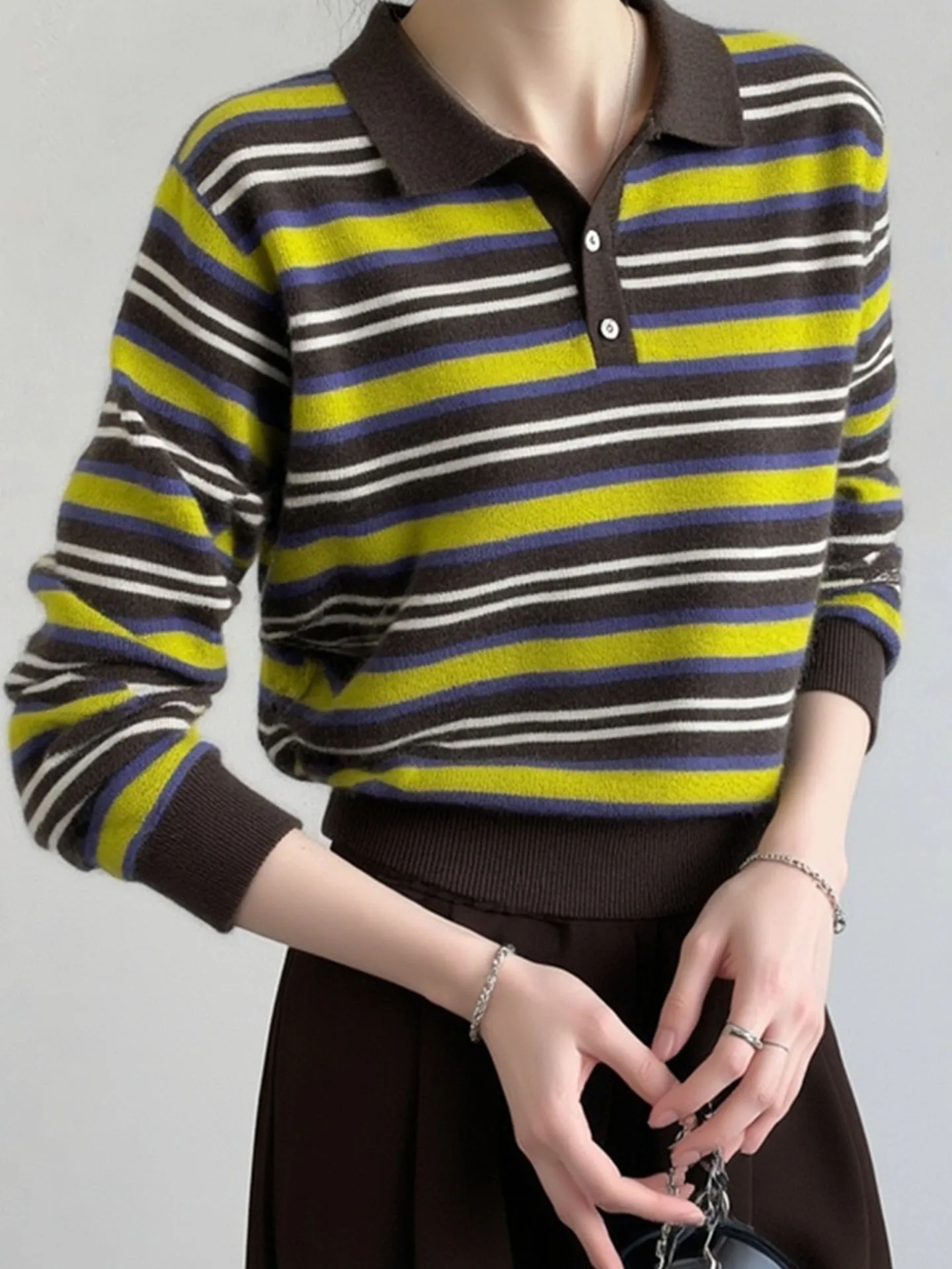 

Faionable Long Sve Camere Трикотаж Ne Верхний полосатый дизайн Женский осенне-зимний повседневный удобный свитер