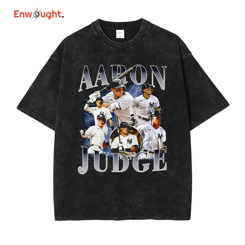 

AARON JUDGE T Shirt Baseball Player ALL RISE Vintage Washed Top Tee Hip Hop Short Sleeve Oversized Retro T-shirt 100% Cotton