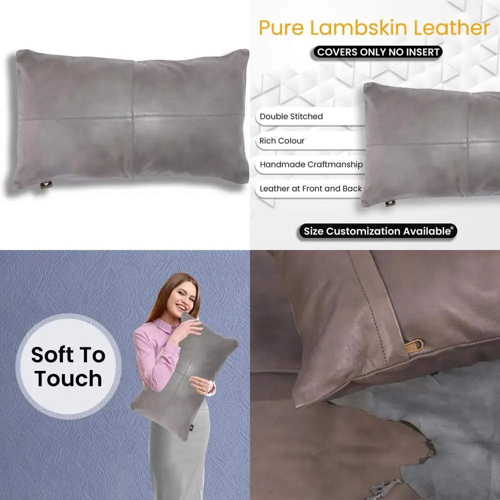 

100% Lambskin Leather Pillow Cover - Sofa Cushion Case for Living Room and Bedroom Decorative Throw Covers, 16X