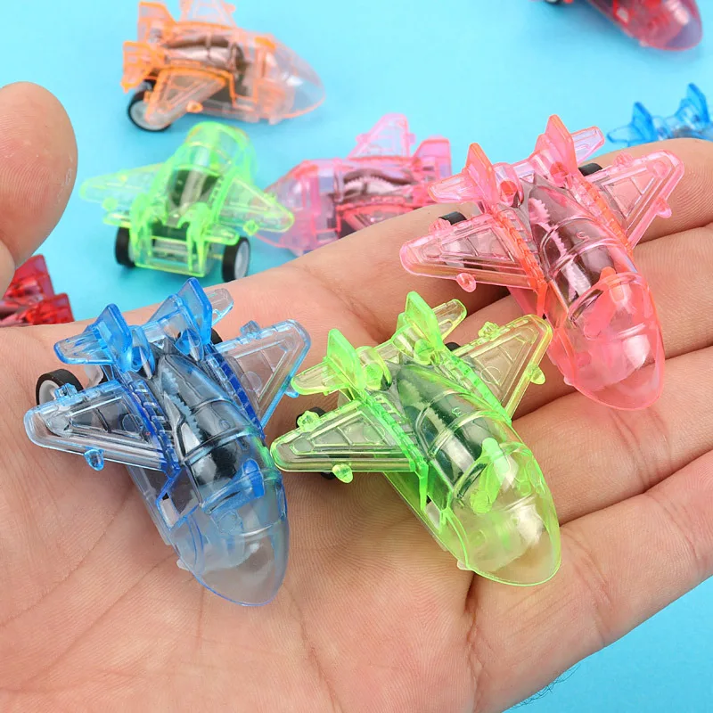 10Pcs Mini Farbe Transparent Flugzeug Modell Spielzeug Kinder Ziehen Flugzeug Spielzeug Trägheit Flugzeug Kämpfer Gefälligkeiten Spielzeug kinder