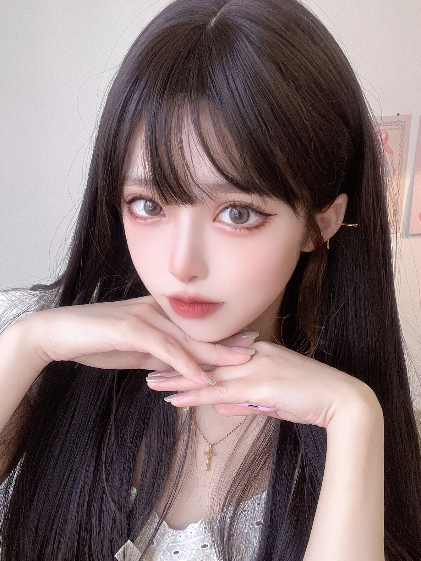 24Inch Dark Brown Synthetic Wigs With Bang Long Natural Straight Hair Wig for Women Daily Use Cosplay Heat Resistant Lolita