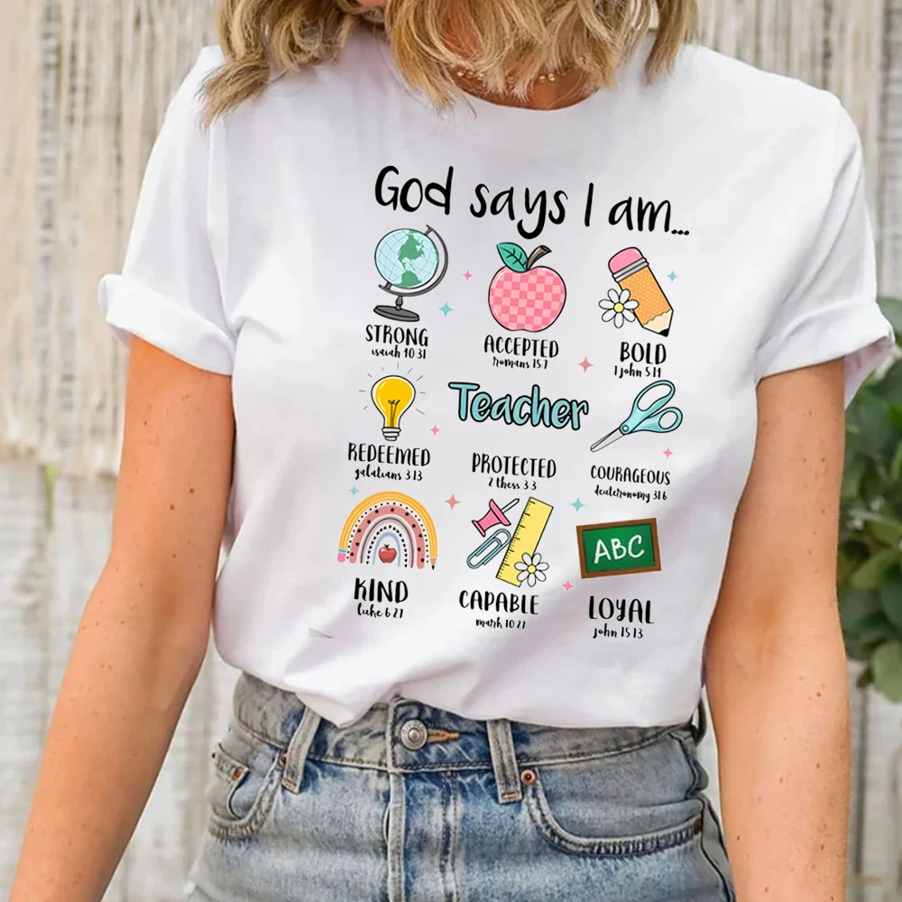 God Says I Am Teacher Tshirt Bible Verse Christian Tee Gift for Teachers Life T-Shirts Women Clothing Birthday Tee It\'s A Lovely