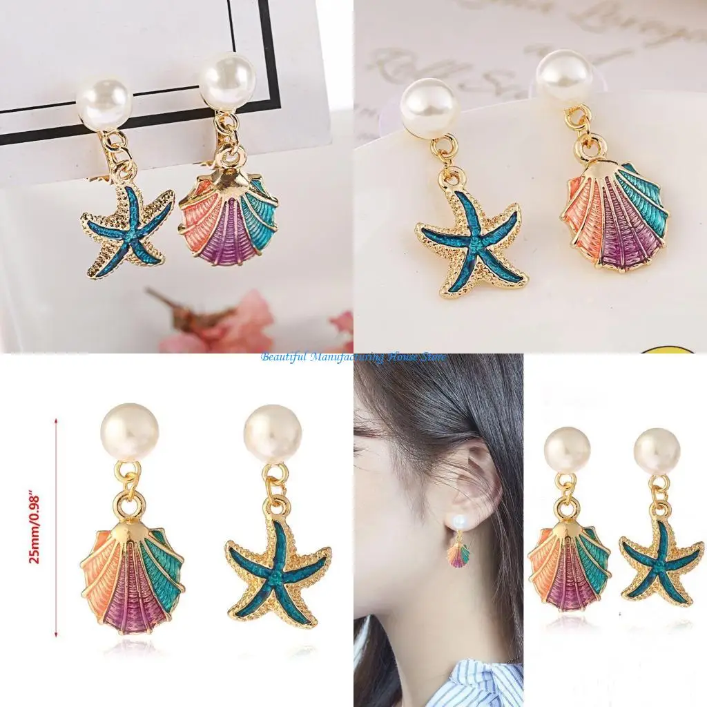 

E56A Alloy Enamel for Shell Earrings Girl Beach Irregular Dangle Ear