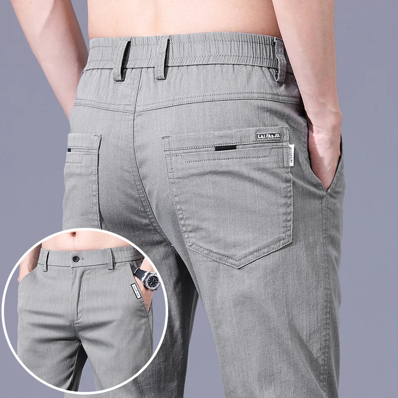 Primavera verão calças masculinas 2024 novo em cinza fino negócios calças casuais homem pantalons elásticos calças retas para homem moletom