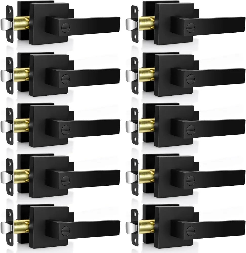 

10 Pack Privacy Door Levers Heavy Duty Locks Without Key, Matte Black Knobs Keyless Flat Square Handleset Lockset for