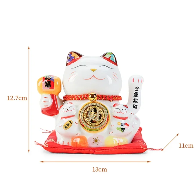 5 Inch Ceramic Beckoning Cat Waving Hand Plutus Cat Battery Powered Maneki Neko Home Decoration Lucky Cat  Best Gift