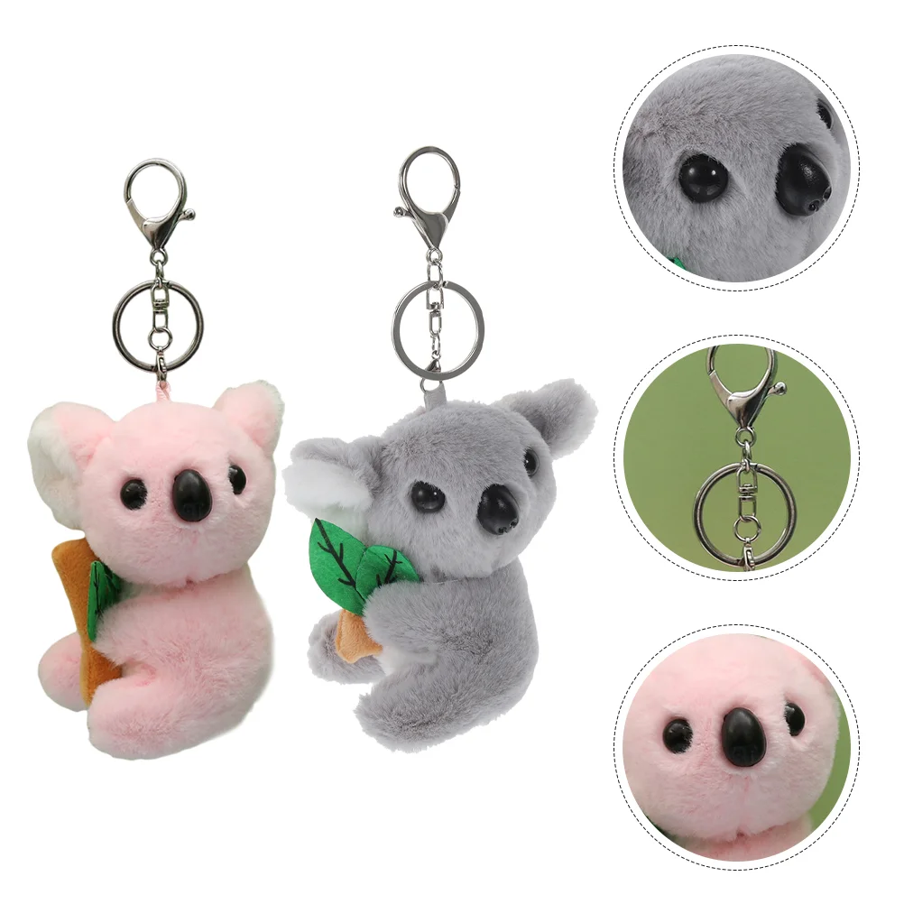 2 Pcs Key Rings Plush Koala Keychain Bag Pendant Party Gift 2pcs Cute Charm Unique Keychains Backpack Keyring for Women Child