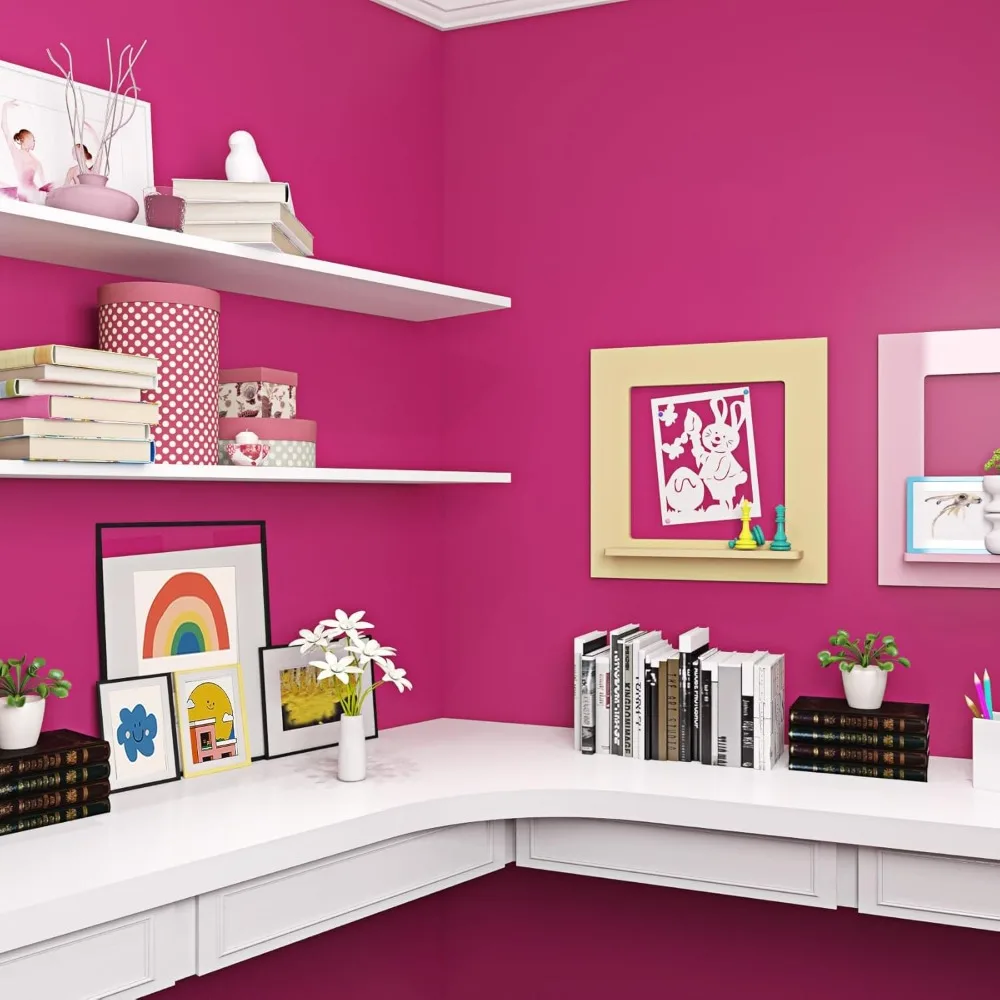 ورق جدران وردي قابل للتقشير واللصق مقاس 24 × 394 بوصة - ديكور غرفة نوم بناتي لامع للفتيات، ورق اتصال وردي داكن للجدران #2