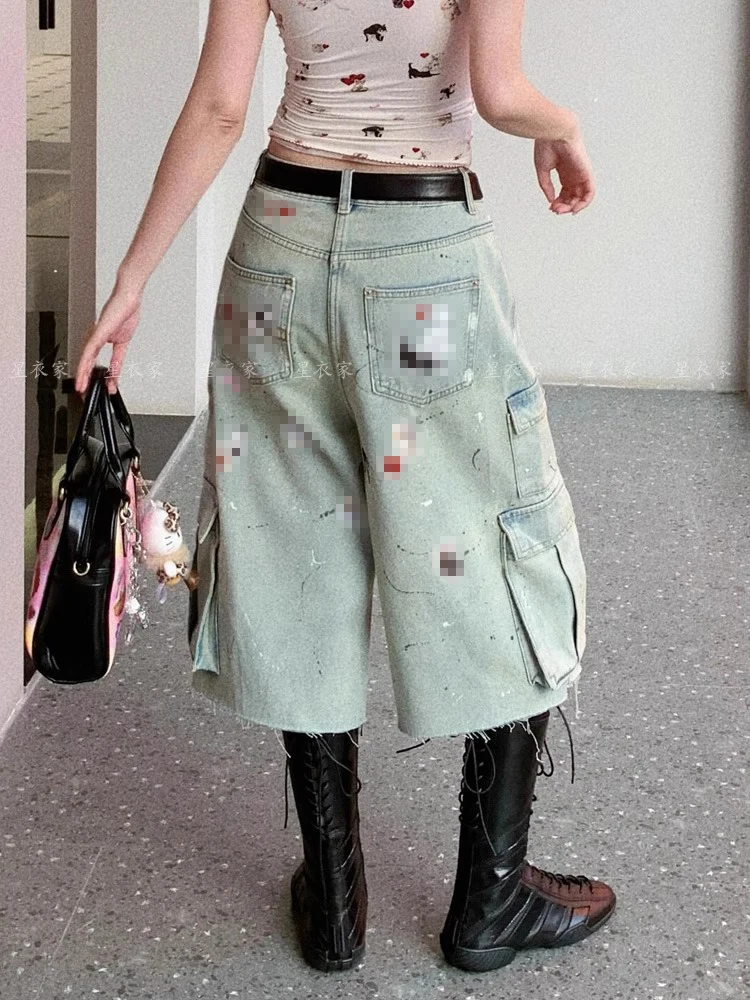 

Trendy Denim Shorts Women's High-Waisted Vintage Petite Loose-Fit Straight-Leg Slimming Five-point Pants Summer Style