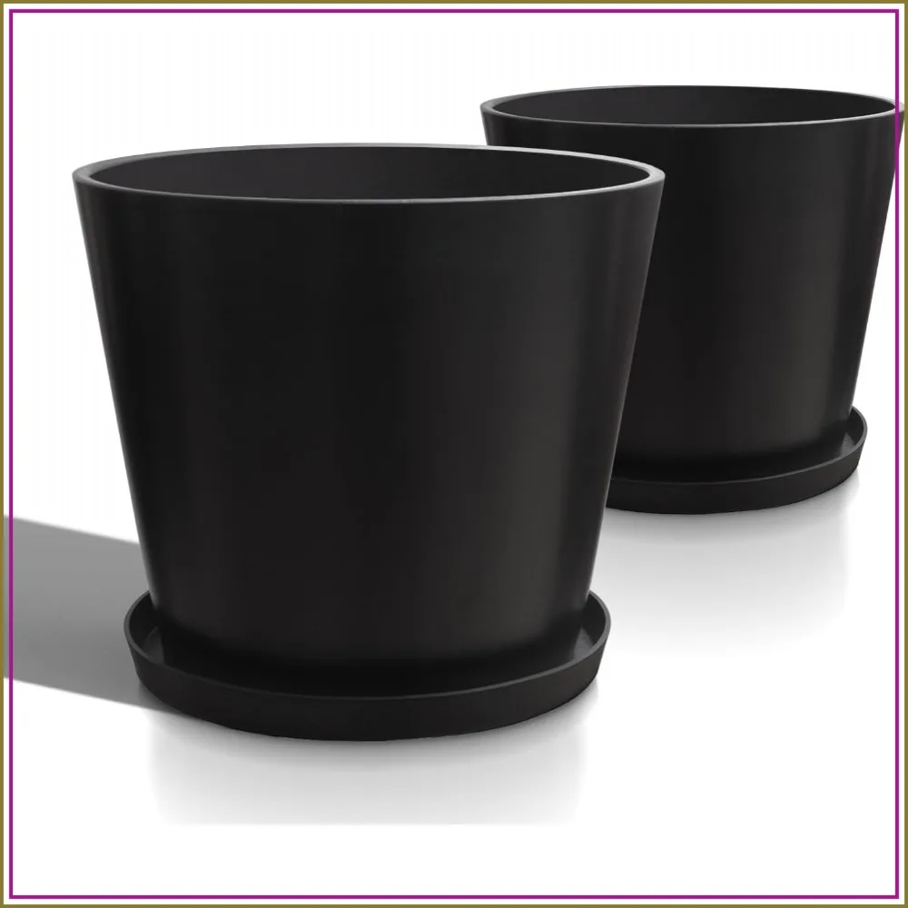 Large Resin Planters Set of 2 for Outdoor Garden Patio, Wide 20x16 Inch Black Flower Pots
