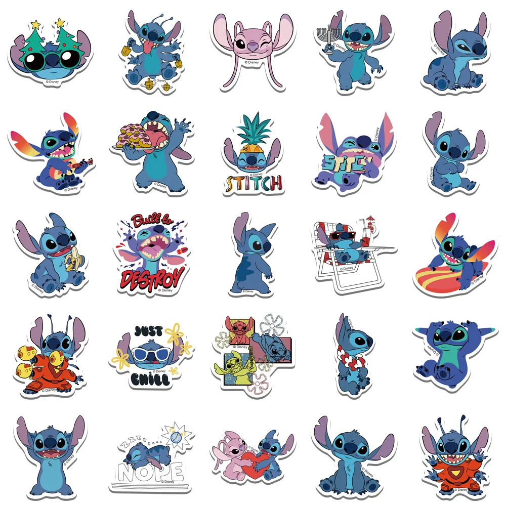 Disney 50pcs Stitch Cartoon Stickers Set for Laptop Luggage Skateboard Fun Classic Gift Decoration DIY Diary Sticker Collection