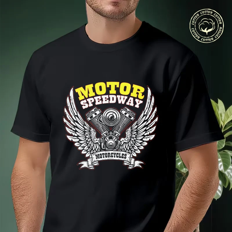 

Motor Speedway Graphic Men's Moto T Shirt Casual Dress High Quality Mens Cotton Round Neck Short Sleeved T-shirt