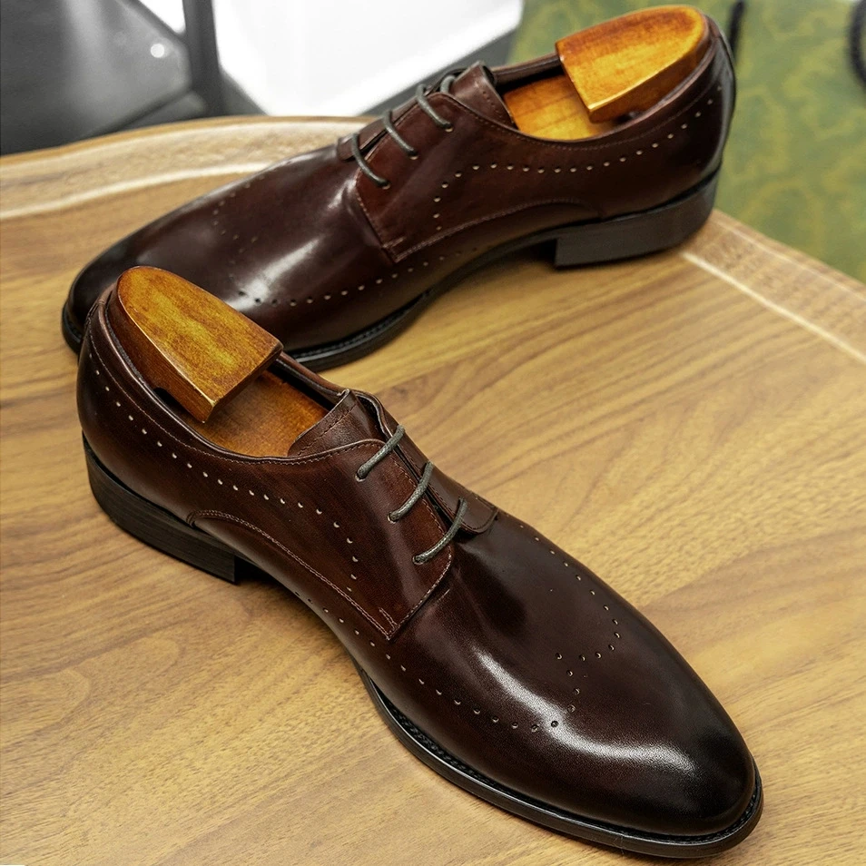 Business Shoes Men Pure Leather Elegant High Grade Oxford Natural Handmade Formal Dress Office Party Suit Black Color