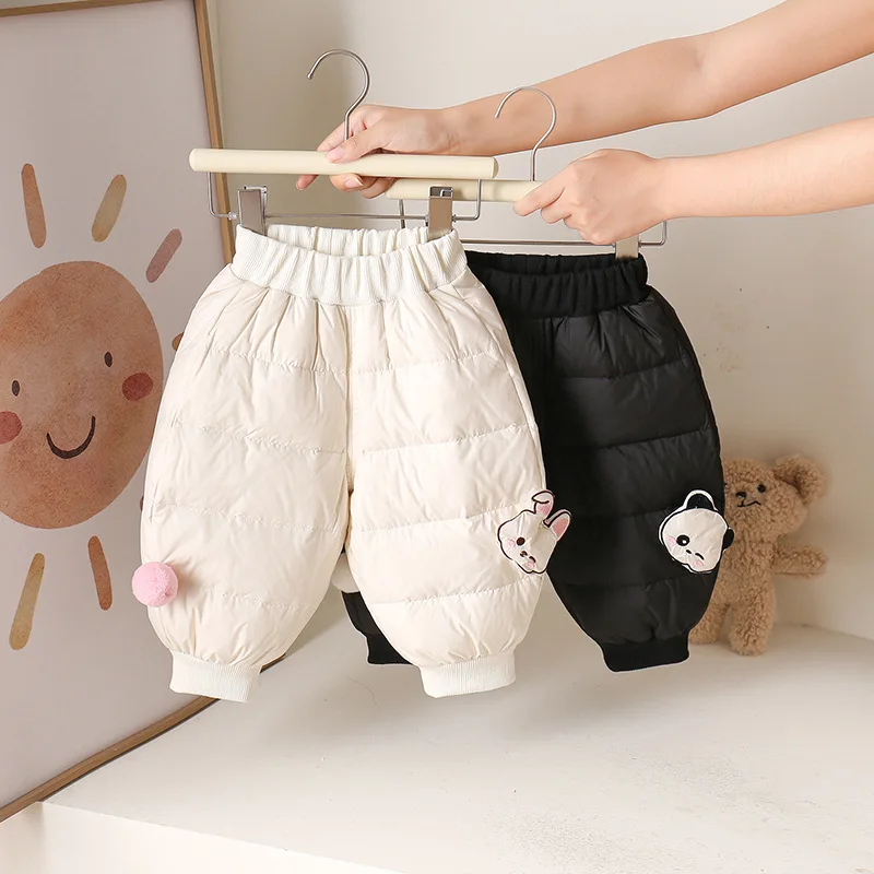 ZOETOPKID Thickened Three-Proof Duck Down Pants for Babies and Children Winter Unisex Soft Fabric Cartoon Pattern Pants