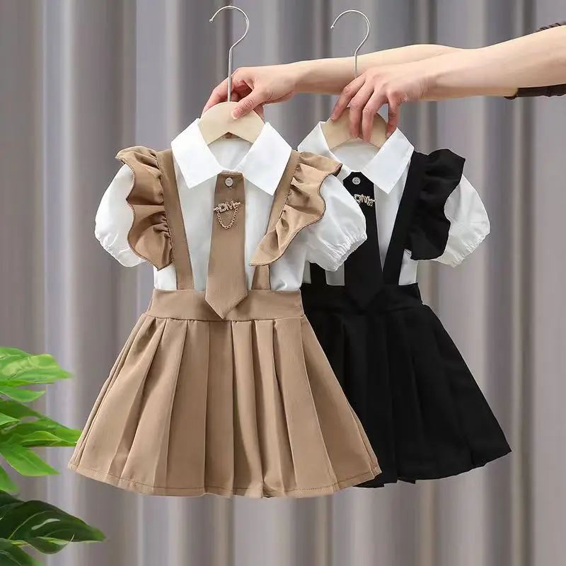

Kids Girls Dress Summer Dress New Children's Little Girls College Style Princess Dress Children's Baby Summer Set Skirt