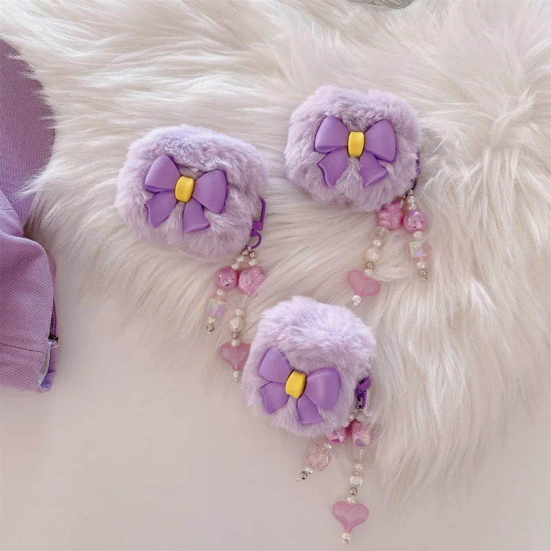 

Three-dimensional Purple Bow Headphone Cover for Appleairpods3/4Solid Color Plush CasePRO3Cute and Shockproof