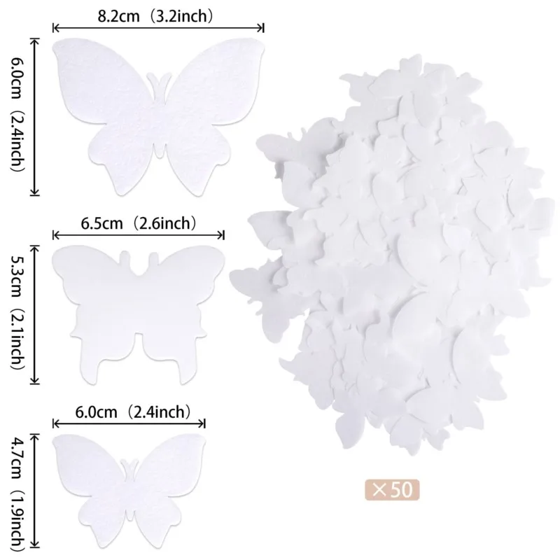 

50Pcs/bag DIY Wafer 3D White Butterfly Cupcake Toppers Realistic Dessert Decor for Birthday Party Wedding Decorations