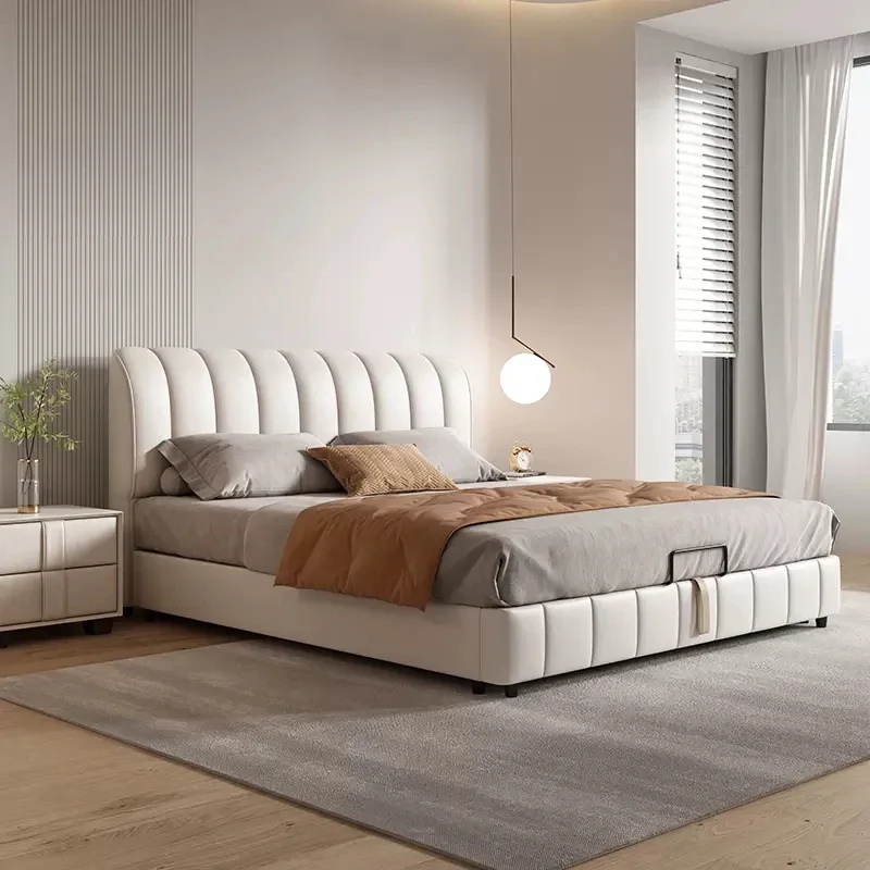 

Light Luxury Leather Bed Double Sleeping Design Bedroom Frame Japanese Unique Bed Princess Modern Muebles Trendy Furniture