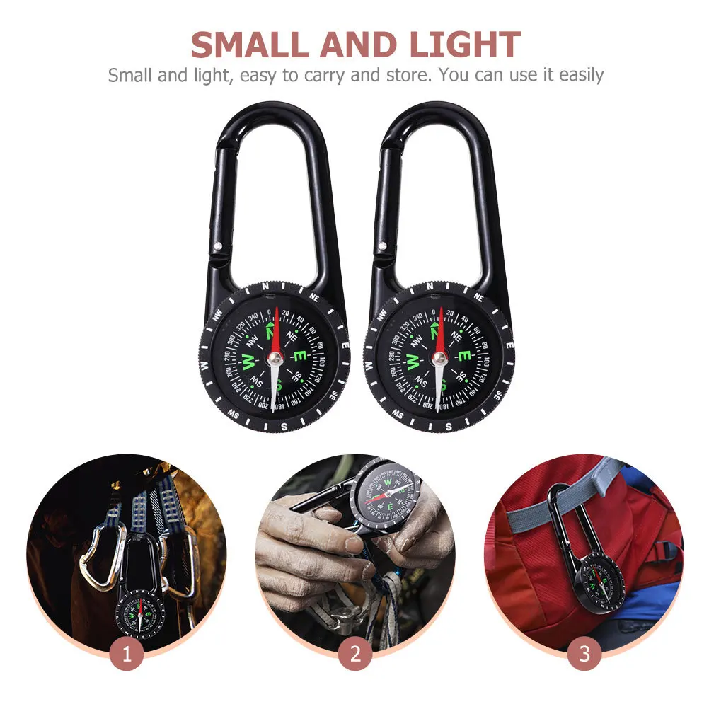 2 قطعة حلقة تسلق معدنية البوصلة سبائك الزنك المحمولة في الهواء الطلق المشي لمسافات طويلة التخييم بقاء متعددة الوظائف المدمجة البوصلة المفاتيح