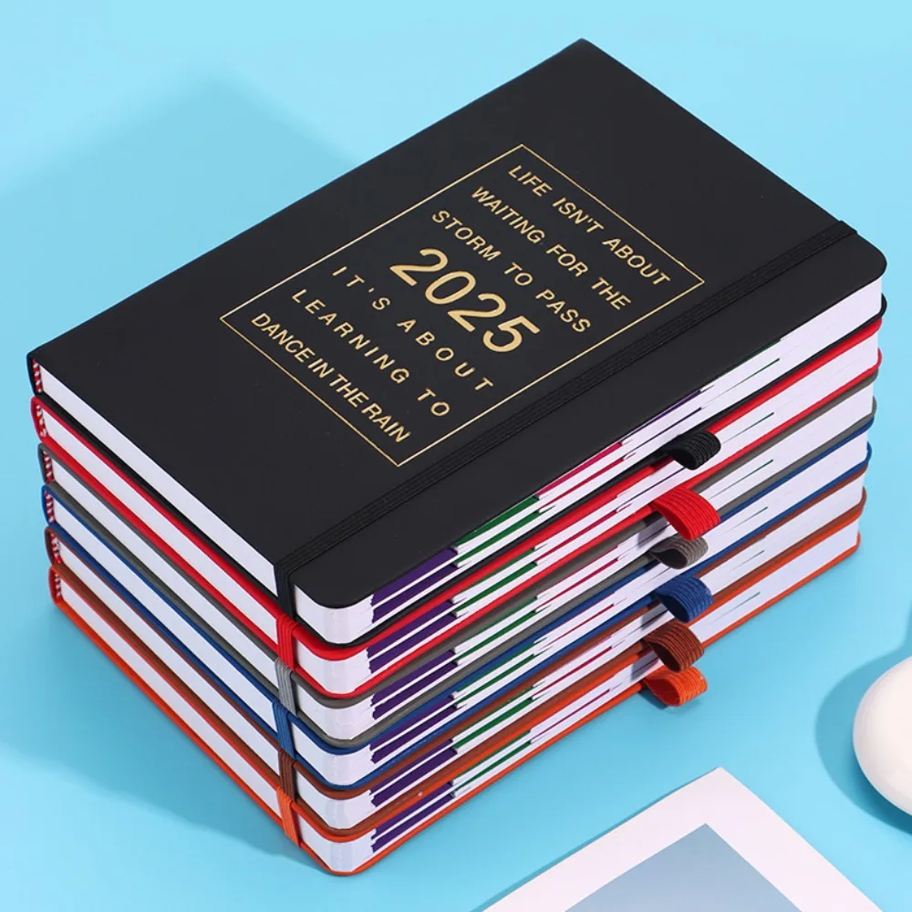 2025 A5 PU Portable Agenda Book English Calendar Book Notepads Creative Daily Planner Reminder Desktop Date Calendar