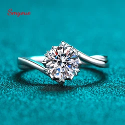 Smyoue 0.3-2 Carat 100% Real Moissanite Ring for Women White Gold Plated S925 Solid Silver Luxury Simulated Diamond Wedding Band