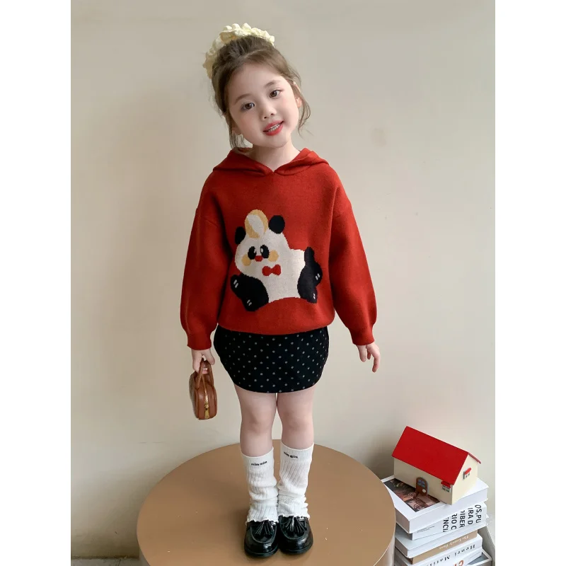 

Girls Cartoon Knitwear Autumn2025New Stylish Fashionable Baby Girl Spring and Autumn Hooded Jacket Trendy