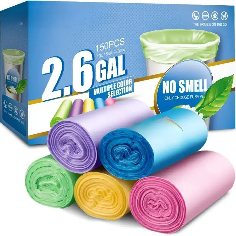 Small Trash Bag, 2.6 Gallon Garbage Bags Bathroom Trash can Liners for Bedroom Home Kitchen 150 Counts 5 Color