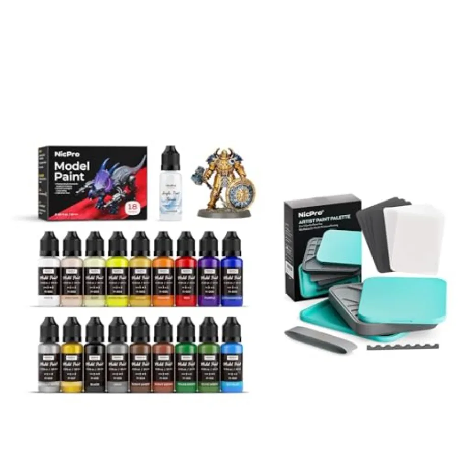 

Stay Wet Palette for Acrylic Miniature Painting Kit and 18 Colors Model Paint Set, 20ml Ready to Use Modeling Acrylic Paints