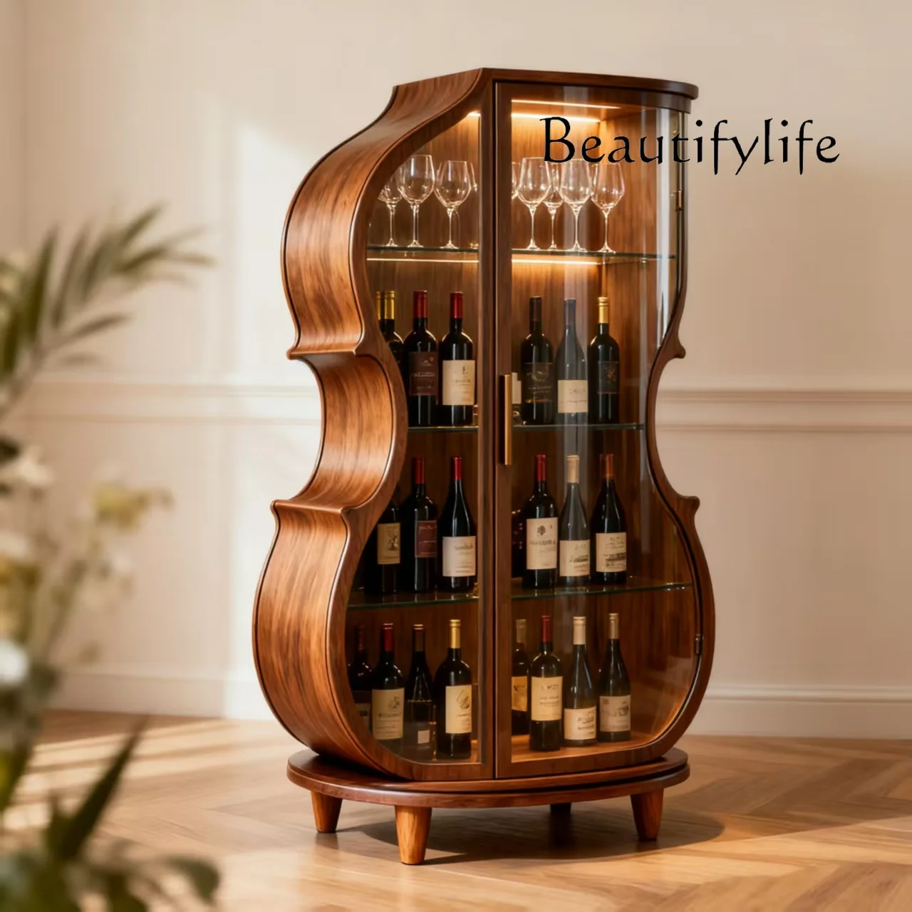 

American cello North American black walnut wine cabinet display living room art wine cabinet European solid wood