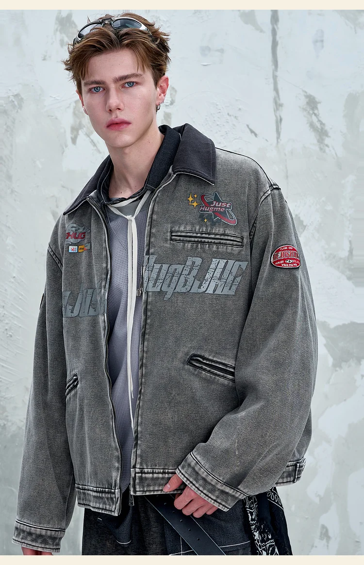 2025 Spring and Autumn New American Retro Men's Dark Gray Light Gray Khaki Workwear Turn-down Collar Loose Casual Jacket