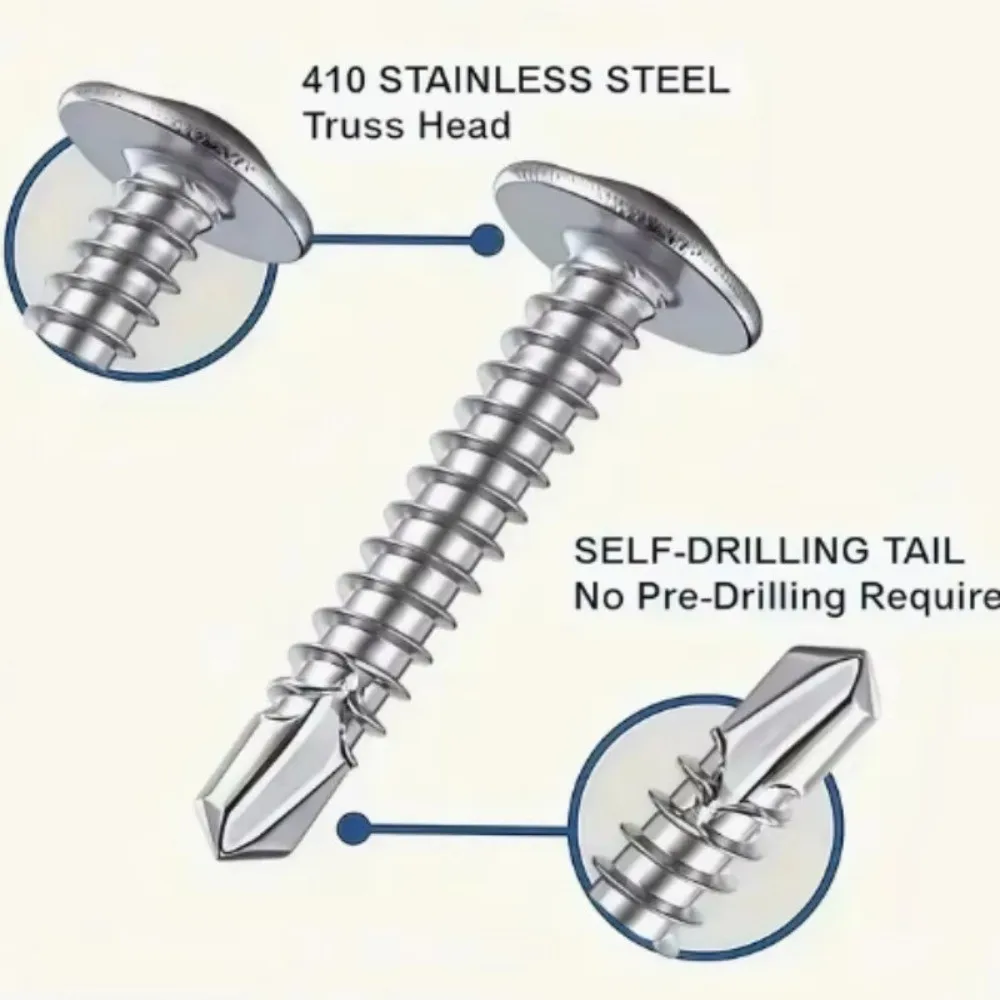 50PCS Stainless Steel Self Tapping Screws Round Washer Cross Phillips Self Drilling Screws Flat Head High-Strength Metal Screws