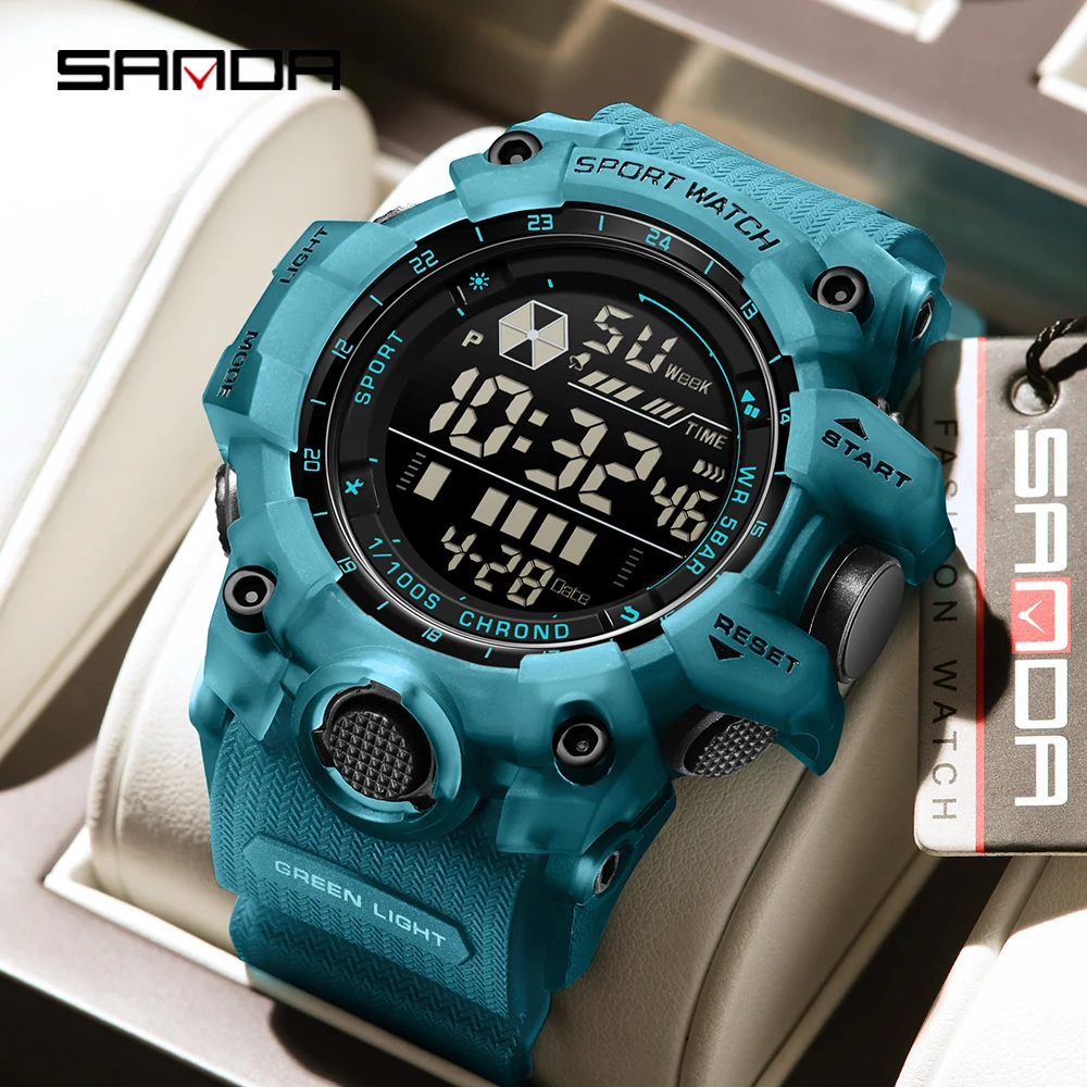 SANDA 6229 Reloj electrónico deportivo a la moda para hombre, reloj electrónico multifuncional resistente al agua con luz nocturna para hombre 2024
