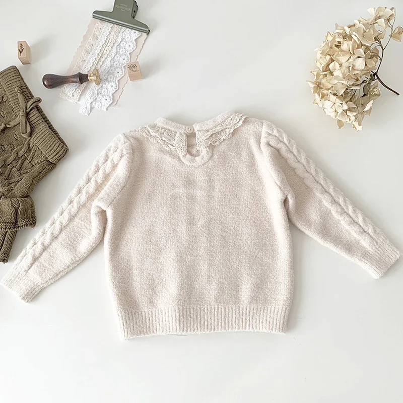 New Autumn Winter Thick Pullover Sweaters Girls Knit Lace Princess Sweaters Children Clothing Girls Sweater Mink Velvet Clothing