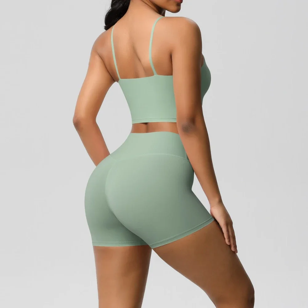 

2 Piece Sets Women Outfits Sports Bra Sexy High Waist Yoga Shorts Women Coverd Cup Crop Top Gym Running Biker Sports Shorts