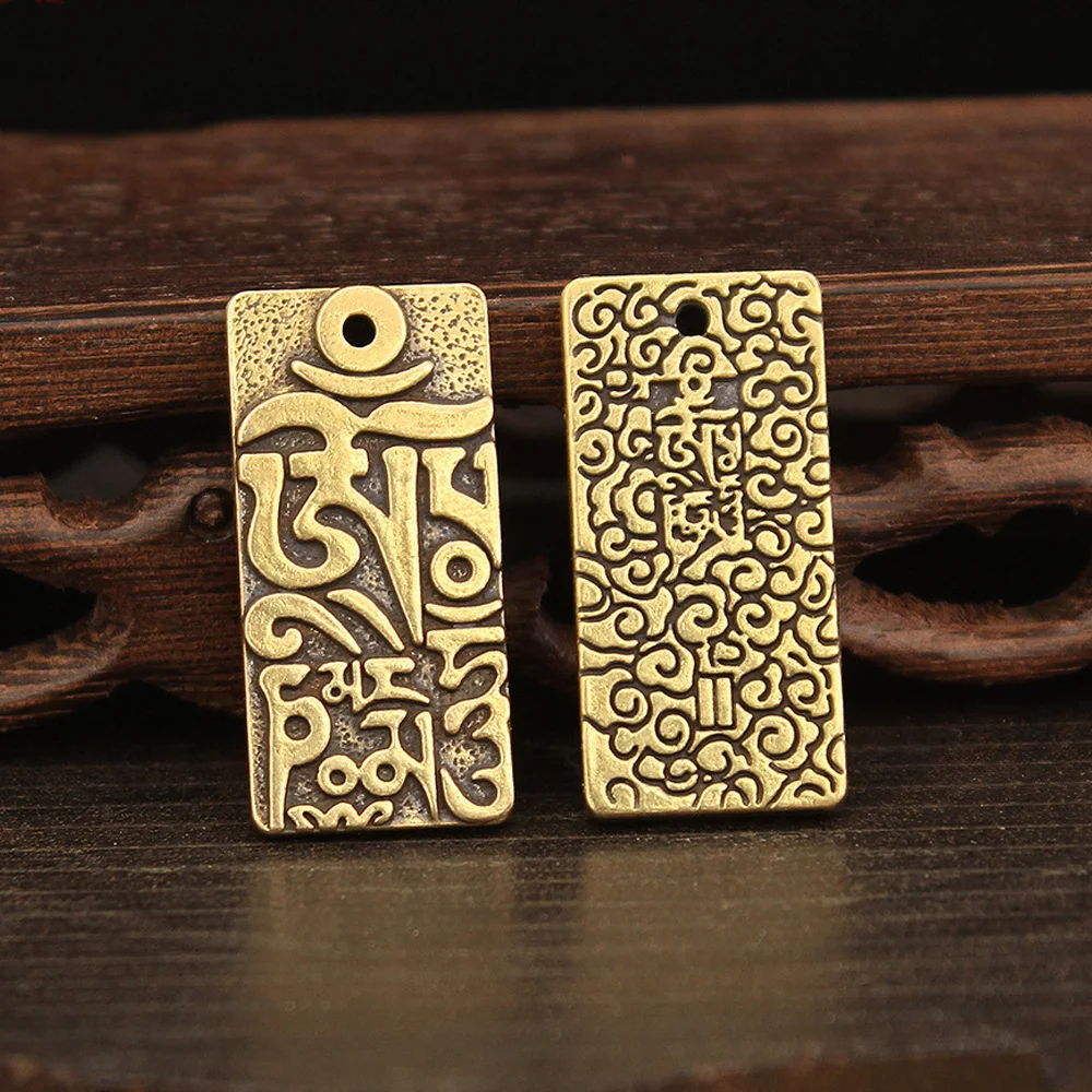 Brass Tibetan Six Character Proverbs Talisman Safe Peace Token Lucky Auspicious Accessories DIY Mini Hanging Decoration