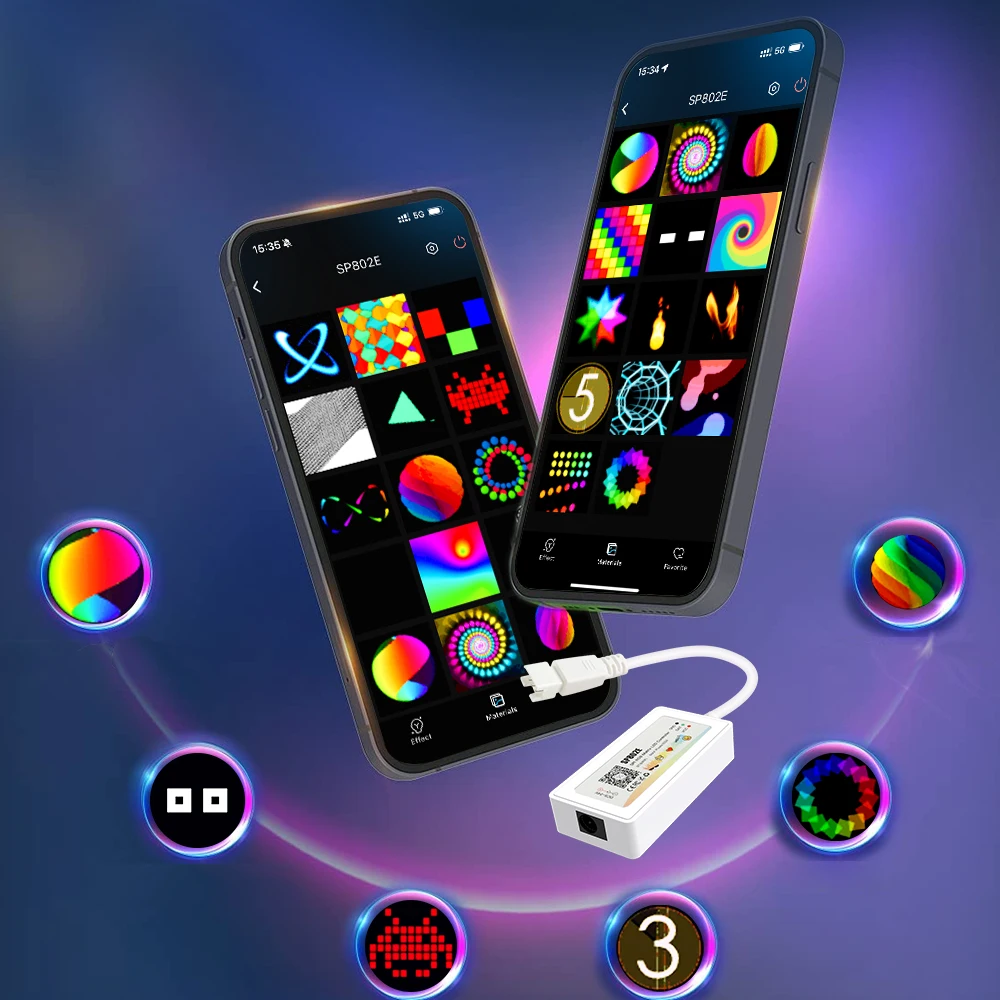 WS2812B WS2812 RGB LED Digital Fleksibel Lampu Panel Beralamat Individual SP802E BT & WIFI Set Layar Matriks Pengendali LED 5V