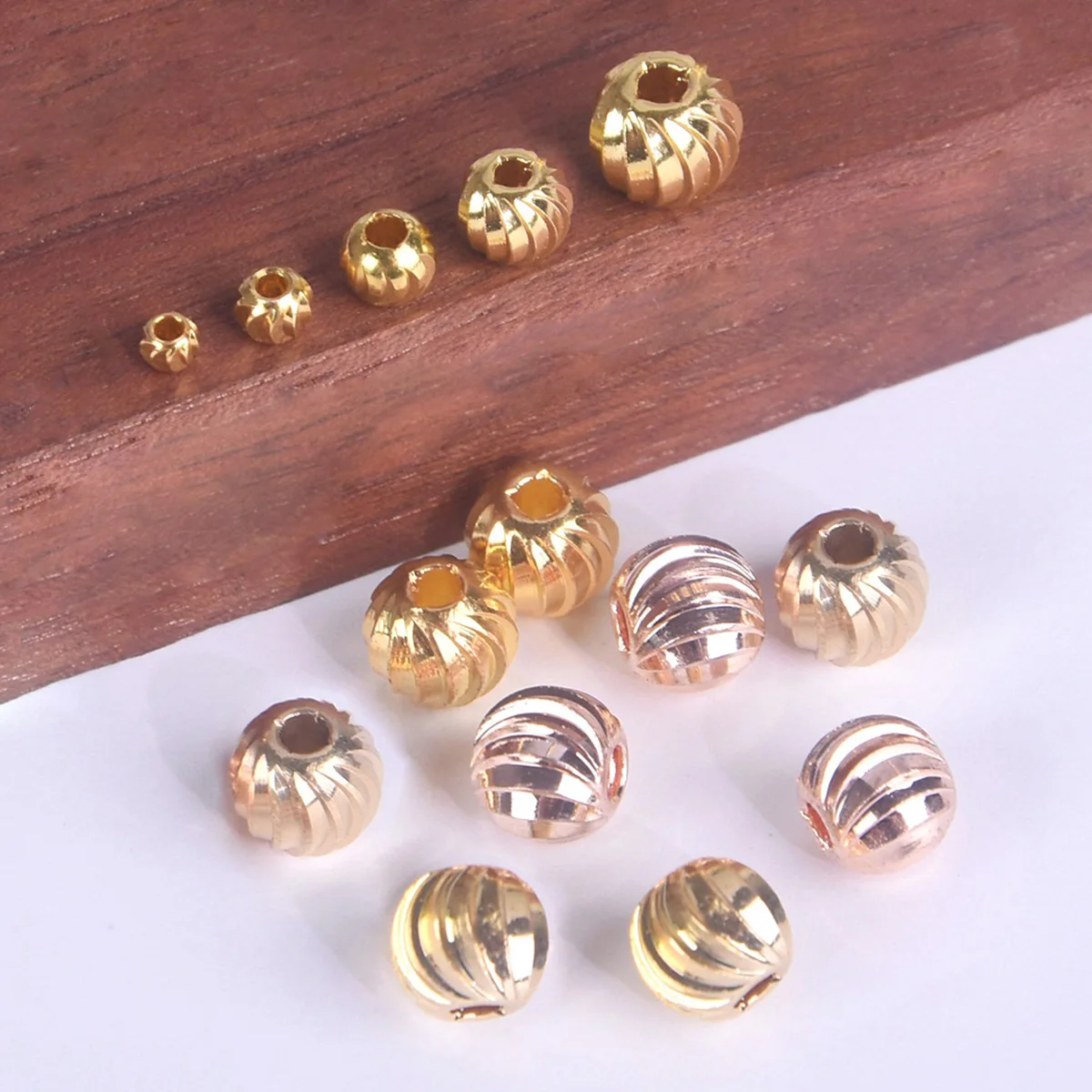 Round Plicated 3mm 4mm 5mm 6mm 8mm Solid Brass Metal Plated Gold/Silver Color Loose Spacer Crafts Beads For Jewelry Making