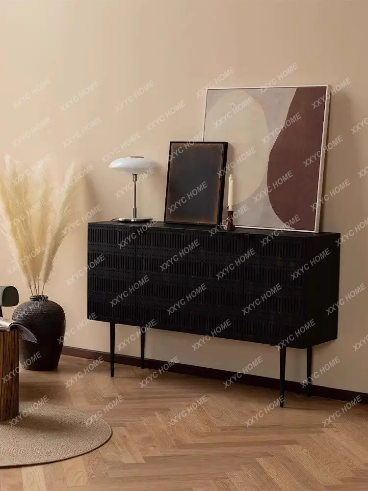Medieval Solid Wood Dining Side Cabinet Living Room Against the Wall Multifunctional Storage Cabinet