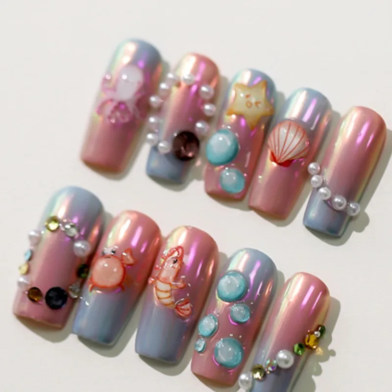 1PCS 5D Embossed Summer Sea Nail Kawai Stickers Dreamy Ocean Shell Animal World Nails Design Manicure Decoration Accessories DIY