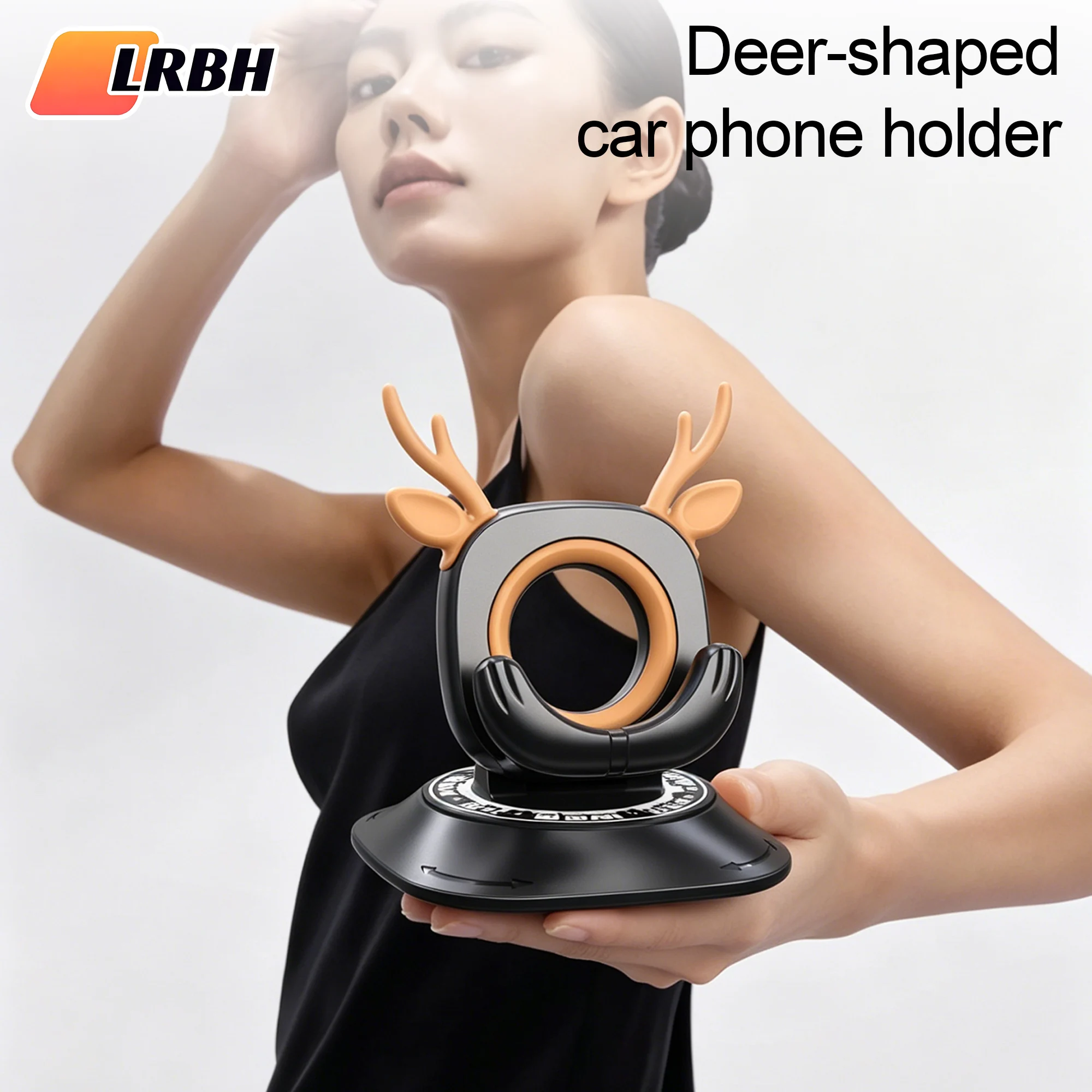 

LRBH Cute Deer Antler Car Mount, Dash Adhesive, No Drill. 360° Rot Shakeproof, 1Hand, Stable, Fits 4-7" Phones, Nav Handsfree