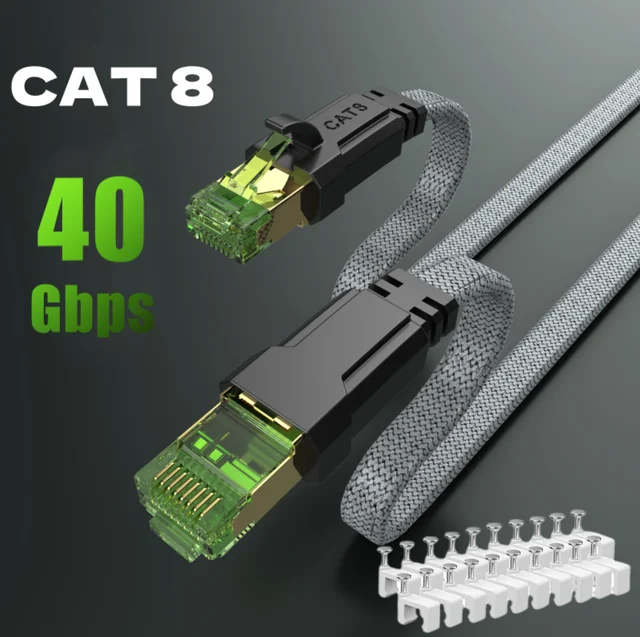 MIZIQIER długi płaski kabel sieciowy CAT 8 40 Gb/s SFTP RJ45 LAN Kabel krosowy do modemu routera do gier PC PS4/5/6 Xbox