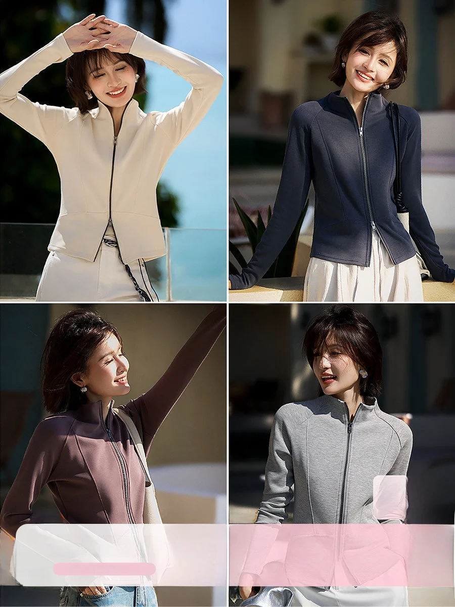 Slim Fit Modal Fiber A4 Waist Lazy Girl Top Lightweight Soft Elastic Stand Collar Zipper Slimming Outerwear Women's Fashion
