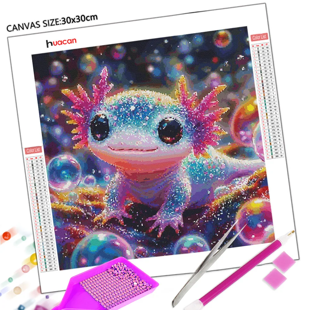 Huacan DIY Diamant Malerei Nette Axolotl Voll Platz/Runde Mosaik Cartoon Tier Kunst Strass Bild 5D Wohnkultur – Detail 1