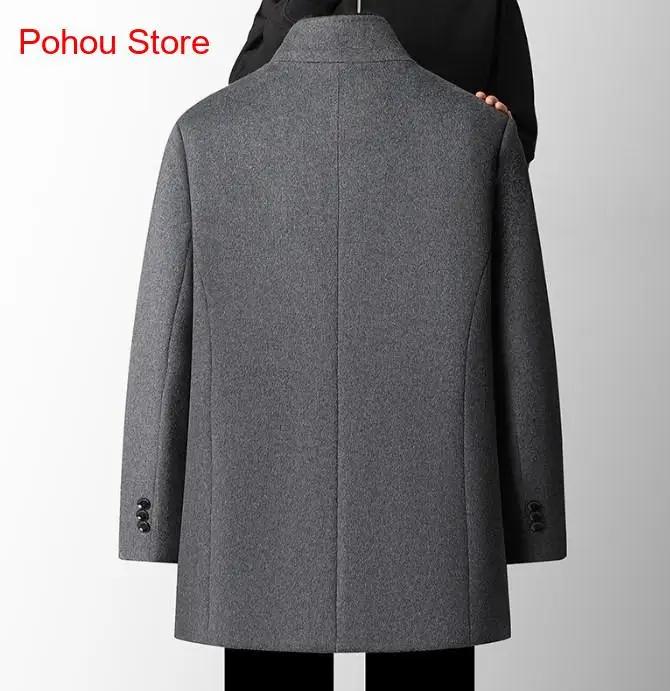 Mens Trench Coat Long Overcoat Men England Style Wool Coat Men Thick Detachable Duck Down Liner Woolen Coat Mens Winter Warm