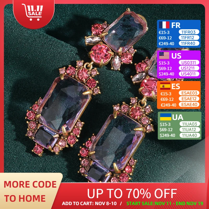 

Vintage Transparent Amethyst Drop Earrings For Women Purple Crystal Glass Luxury Quality Valentine Day Gift Girlfriend 2025