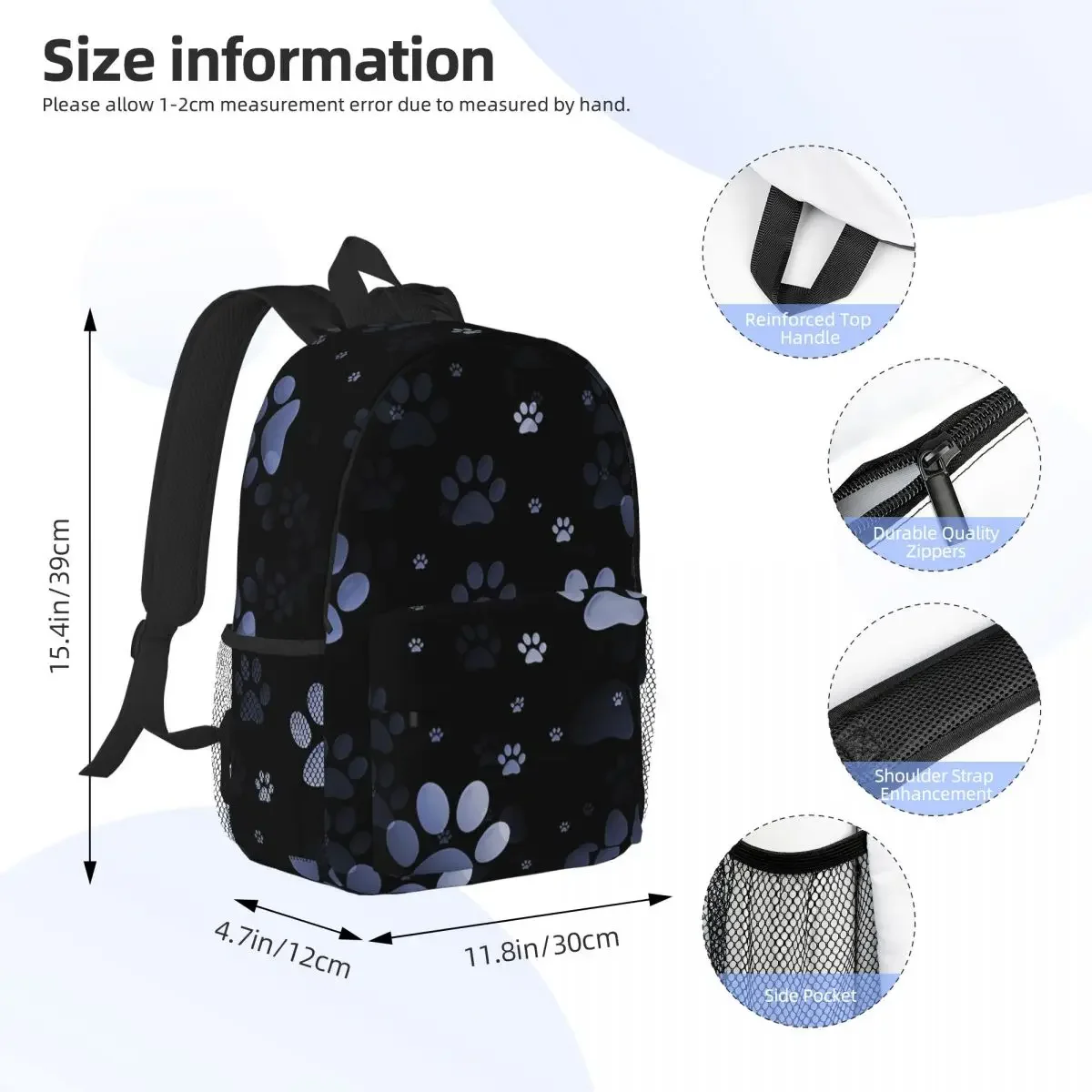 Blue Paw Prints Backpacks Boys Girls Bookbag Casual Students School Bags Laptop Rucksack Shoulder Bag Large Capacity