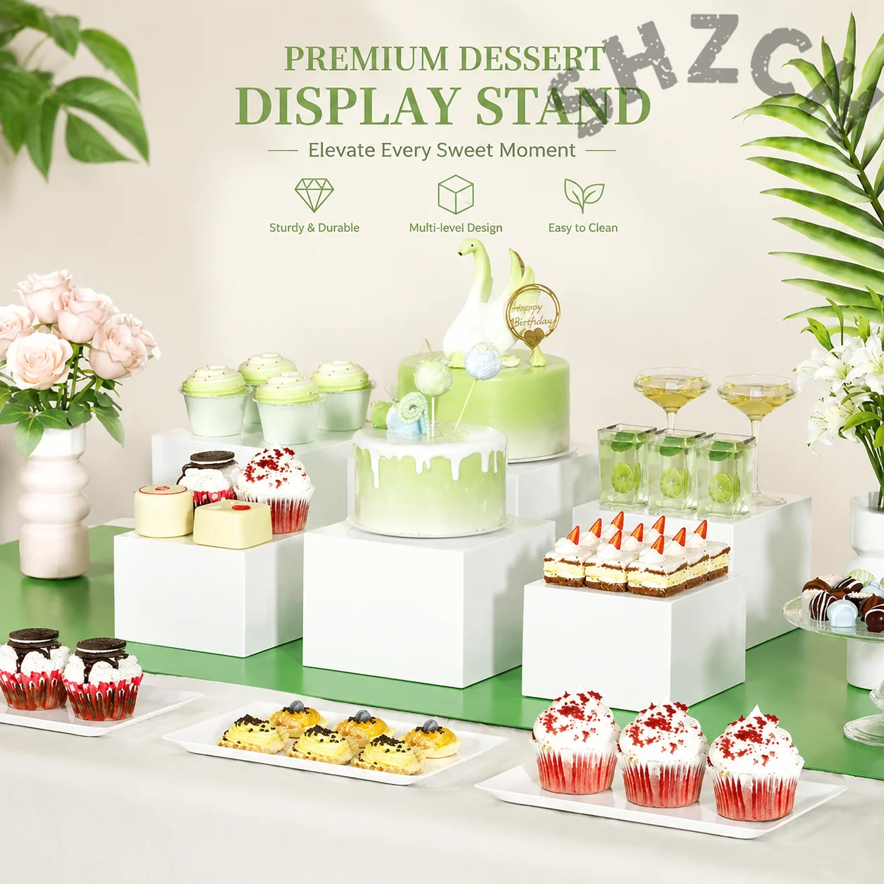 6-Piece Stackable Acrylic Buffet Risers for Cakes, Desserts & Food Display – Transparent White Desktop Serving Stands