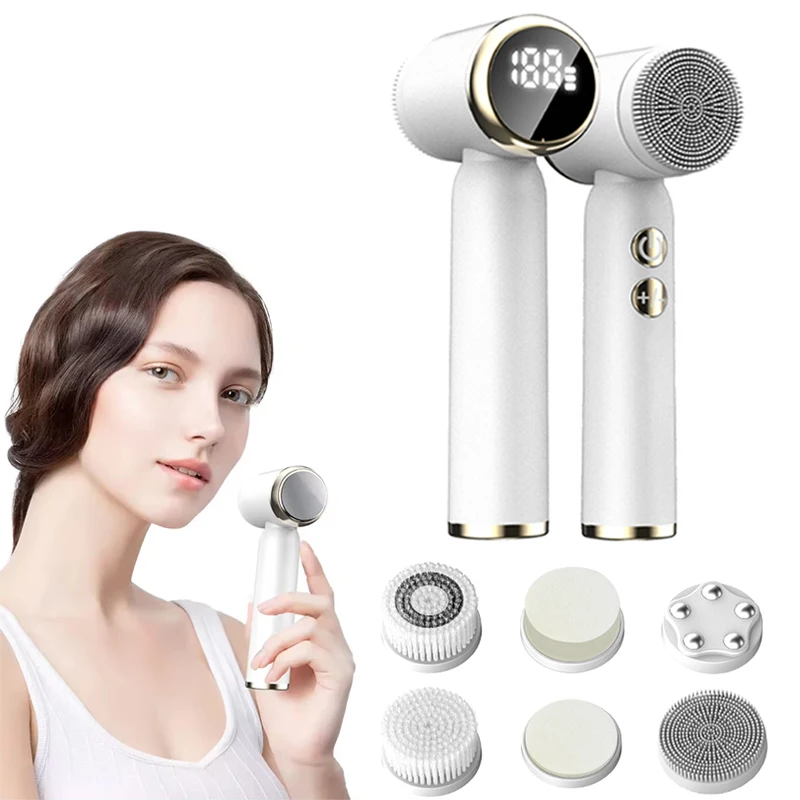 Rechargeable Hot Cold Electric Sonic Silicone Facial Cleansing Brush Beauty Replacement Brush Heads Face Ionic