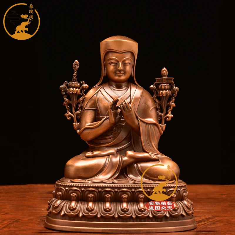 Tibetano Sakya Pandita cobre tibetano adorno para devoción del hogar antiguo Tantra Pandita 10cm