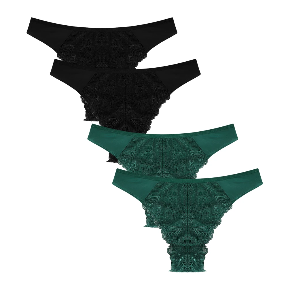 Charmleaks Women Panties Lace Hollow Out Sexy Bikini Elegant Tanga Solid Color Briefs Size S-2XL,4 PCS